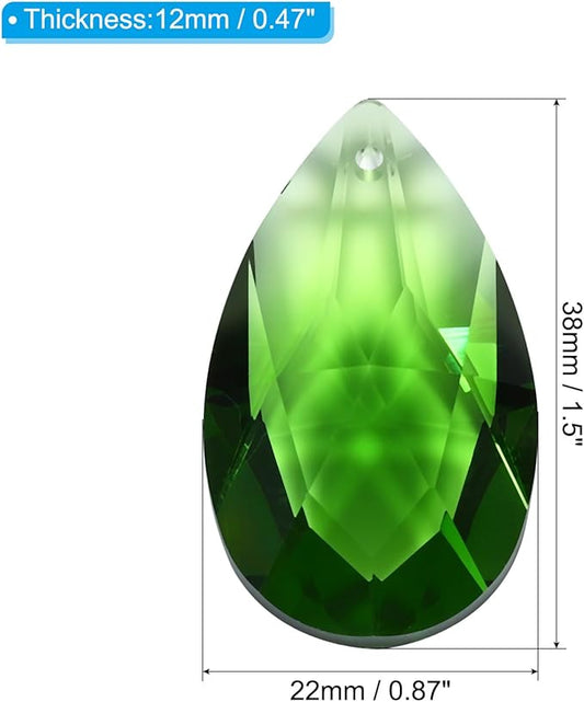 PATIKIL K9 Crystal Pendants Teardrop Beads, 10 Pack 38mm Chandelier Prisms Parts Hanging Beads DIY Lamp for Arts Crafts Decoration, Green