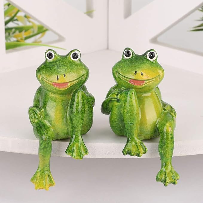 Garden Statues for Outside, 2PCS Animal Sitting on Stone Figurine Resin Garden Statues Forg Figurines and Statues Forg Garden Decor Forg Statues for Garden Courtyard Lawn Ornaments