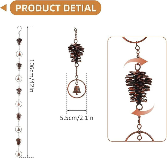 Rain Chain Home Decor, Outdoor 3.54 FT Rain Catcher Chain for Gutter Downspouts Divert for Roof Porch Lawn Gazebos Garden Drainage Eaves Decor (Pinecone) (Pinecone)