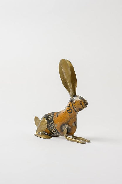 De Kulture Handcrafted Recycled Iron Gold Bunny Standing Decorative Collectible Figurine showpiece Beautify Home Office Holiday décor| Ideal for Garden Balcony Terrace Decoration,6x2x6.5 (LWH) inches