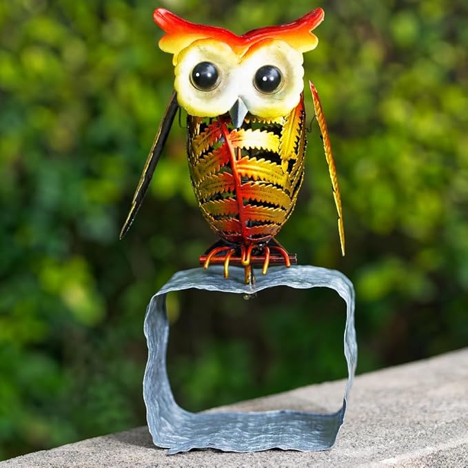 Owl Metal Gutter Downspout Extensions with Solar Powered Lights, Outdoor Waterproof Splash Block Sculpture Garden Decor, Animal Statue Ornaments for Garden, Yard, Lawn