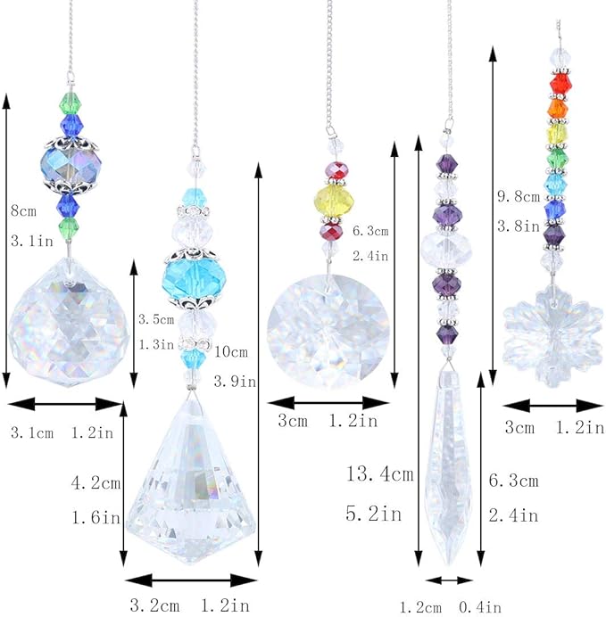YU FENG 5 Pcs Crystal Suncatchers with Colorful Beads for Window Decoration Ornament for Christmas Tree