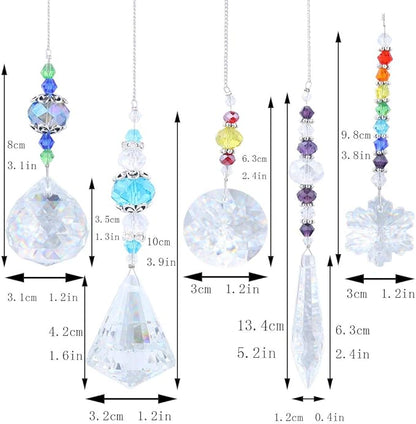 YU FENG 5 Pcs Crystal Suncatchers with Colorful Beads for Window Decoration Ornament for Christmas Tree