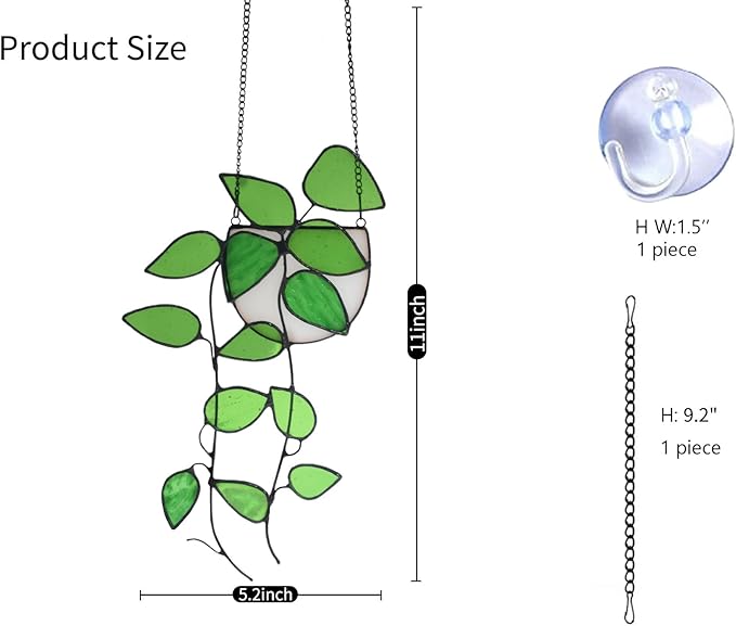Lolitarcrafts Plant Stained Glass Window Hangings Faux Plant Leaf Suncatchers for Plant Lovers Monther Day Gifts