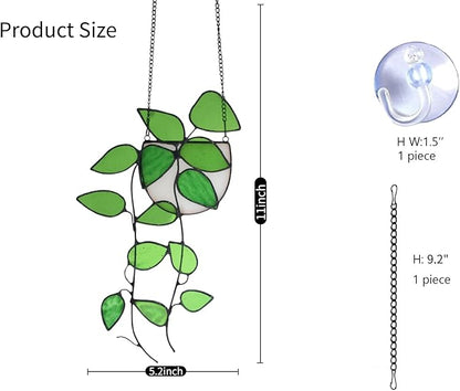 Lolitarcrafts Plant Stained Glass Window Hangings Faux Plant Leaf Suncatchers for Plant Lovers Monther Day Gifts