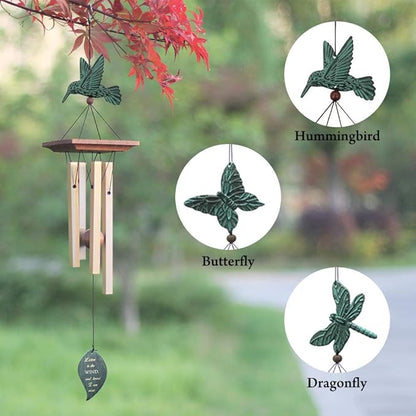 ASTARIN Hummingbird Wind Chimes Personalized, Small Memorial Wind Chimes Outdoor, Wind Chimes with 4 Square Metal Tubes for Patio Home Yard Housewarming Hanging Decor,Bird Collection
