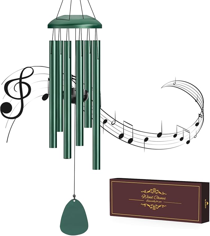 Wind Chimes Outdoor Outside - 6 Tubes 26" Memorial Garden Chime,Retirement & Sympathy Gift for Outdoor Patio Yard Decoration, Retired Gift for Mom Women Grandma Neighbors Green
