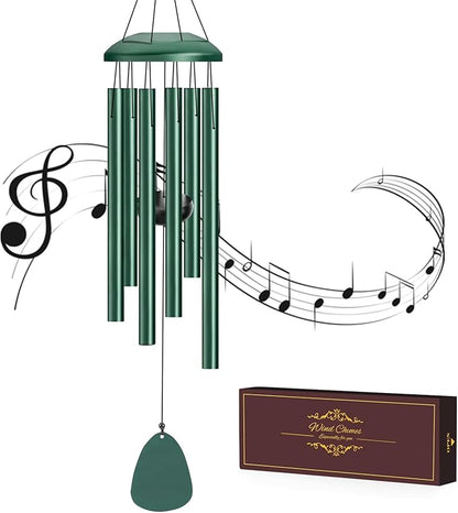 Wind Chimes Outdoor Outside - 6 Tubes 26" Memorial Garden Chime,Retirement & Sympathy Gift for Outdoor Patio Yard Decoration, Retired Gift for Mom Women Grandma Neighbors Green