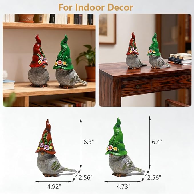 2Pcs Bird Statues Cute Bird Sculptures Garden Decor Bird Figurines Home Decor Decorative Bird Ornaments for Indoor Outdoor Patio Lawn Yard Tabletop Bookshelf Decor