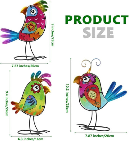 3 Pack Garden Outdoor Metal & Glass Bird Yard Art Decor, Yard Art Decoration for Porch Patio, Garden Statues Sculpture Gifts for Grandma Mom Women (Colorful)
