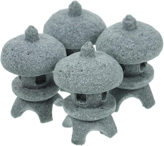 Cabilock Miniature Pagoda Statues 4Pcs Japanese Garden Statue Decor, Stone Lantern Asian Decor Bonsai Micro Landscape Kit Zen Garden Accessories