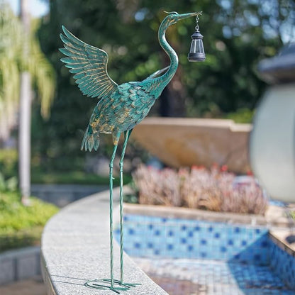 DREAMSOUL Heron Garden Statues 40.5 Inch Tall Crane Bird Statue, Standing Solar Outdoor Statues for Patio Pool Lawn Decoration