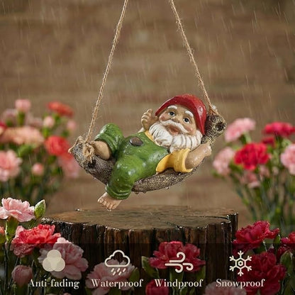 TERESA'S COLLECTIONS Garden Decor, Garden Gnomes Lying on Hammock, Gnomes Decor, Waterproof Resin Garden Decor, Garden Gifts for Mom,Indoor/Outdoor,7"