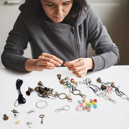 FREEBLOSS 4 Set 50+pcs DIY Witch Keychain Kit Witches Wind Chimes Witch Bells Kit Witch Craft Kit Witchy Home Decor Witch Decor Witch Bells for Keys for Protection Witch Craft for Beginners