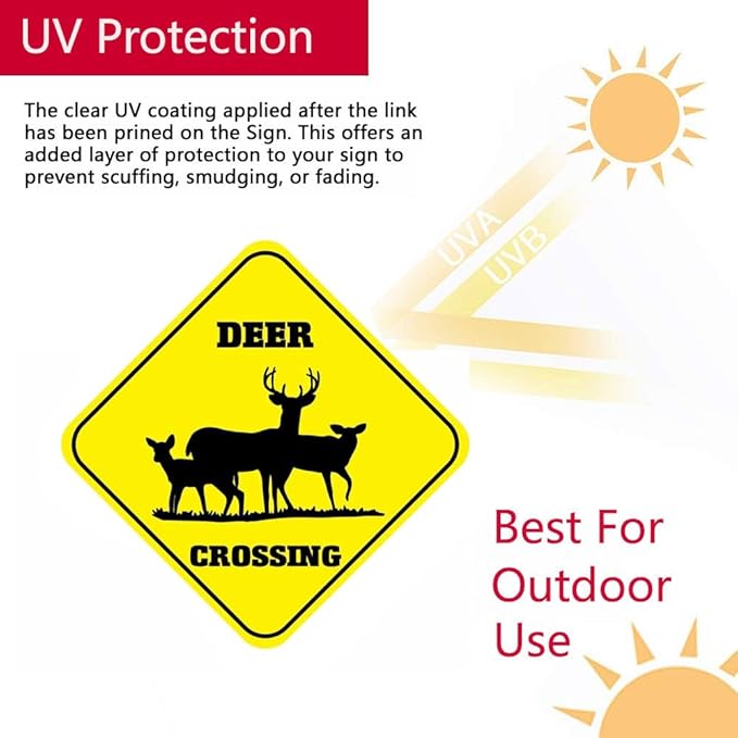 Deer Crossing Signs Square Funny Metal Signs for Home Decor Kids Room Gate Yard Sign Novelty Gifts 12"x12"