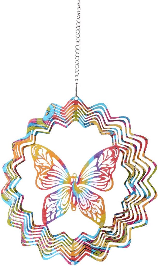 LONGSHENG Butterfly Wind Spinner- 3D Indoor Outdoor Garden Decoration Crafts Ornaments Hand Painted Stainless 6 inch