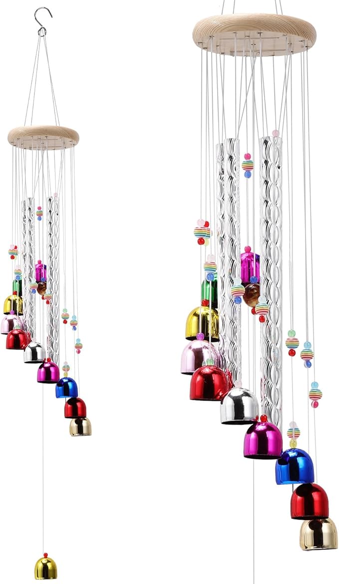 BWINKA Pleasant Colorful Wind Chimes with 4 Aluminum Tubes 13 Bells with Soothing Sound for Patio Porch Backyard Decoration/Meditation/Yoga…