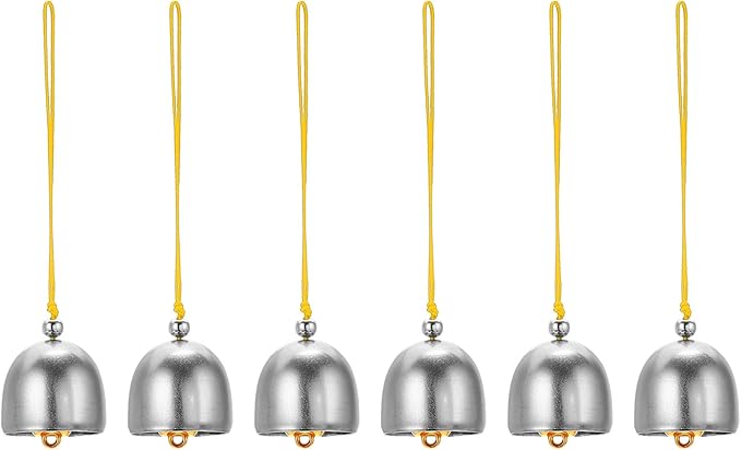 PATIKIL 6 Pcs Wind Chime, Hanging Bells Temple Bells Retro Outdoor Hanging Metal Chinese Wind Chime Round for Outside Garden Camping, Silver Yellow