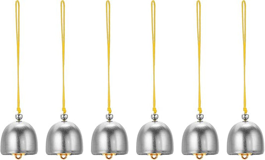 PATIKIL 6 Pcs Wind Chime, Hanging Bells Temple Bells Retro Outdoor Hanging Metal Chinese Wind Chime Round for Outside Garden Camping, Silver Yellow