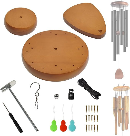 Wind Chime Replacement Parts, 28 PCS Windchime Repair Kit Including Round Top, Clapper, Wind Catcher, 19.6FT Nylon Cord, DIY Wind Chime Supplies (Yellow)