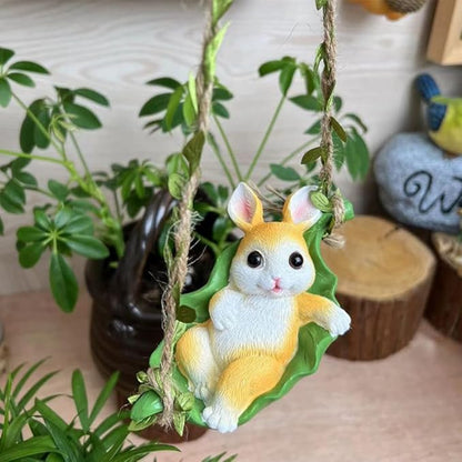 OULIGET Rabbit Statue Garden Outdoor,Swing Garden Hanging Rabbits Resin Home Decor,Charmingly Naive Animal Decoration Garden Decor for Patio Yard Lawn Fence Pathway Backyard