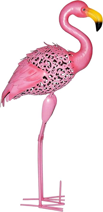 Owlgift 31 Inch Flamingo Garden Statues and Sculptures, Tall Metal Pink Flamingo Garden Statues, Birds Yard Art Outdoor Statue, Large Lawn Ornaments for Home, Patio, Backyard Décor