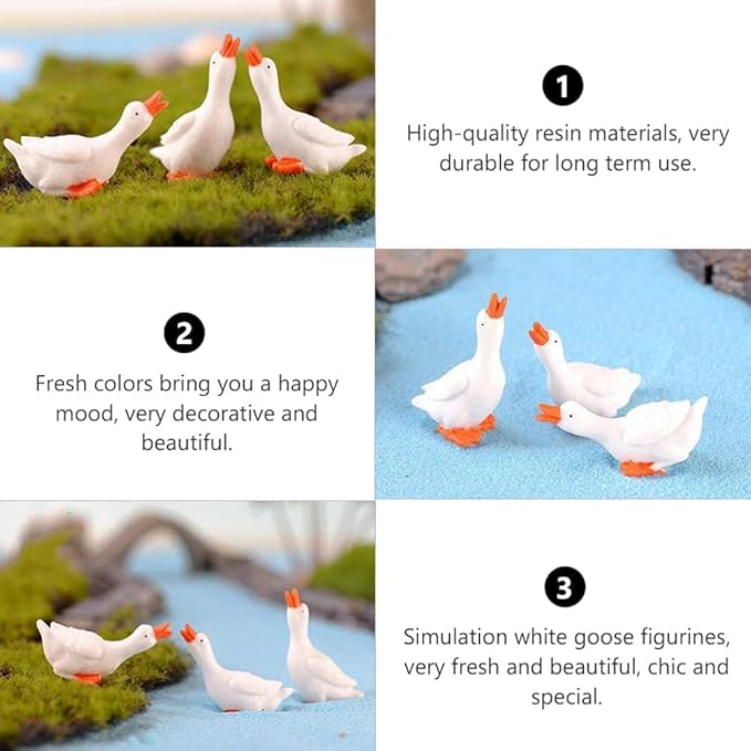 3 Pack White Miniature Goose Figurines – Resin Animal Statues for Home, Garden, Lawn, Patio, Micro Landscape, and DIY Craft Decor, Small Fairy Garden Accessories for Outdoor and Indoor Decoration