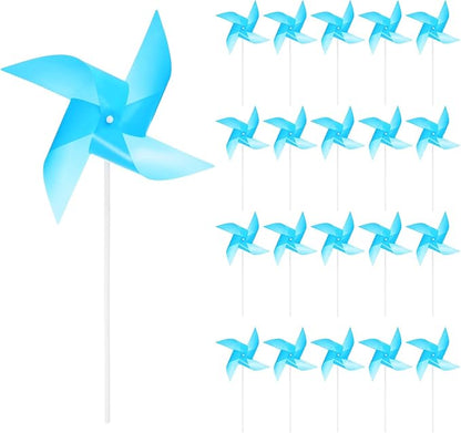 HARFINGTON 50pcs Windmills for The Yard Garden 15.7" x 9.1" 4 Leaves Pinwheels Wind Mills Spinners Windproof Waterproof Bird Devices with Stakes for Patio Decor, Light Blue