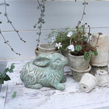 Garden Rabbit Statue Cement Bunny Decor Easter Bunny Figurines for Home Outdoor Garden Statues Cement Sculpture for Yard Patio Lawn Ornament, Green