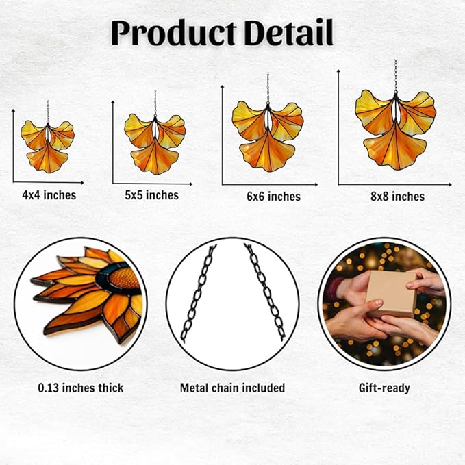 Ginkgo Leaves Acrylic Suncatcher Stained Glass Effect Window Car Hanging Christmas Ornament Indoor Outdoor Decor Garden Sun Catcher Panel for Acrylic Suncatcher Lover for Women Mom Grandma