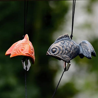Set of 2, Japanese Bless Small Wind Chimes Outdoor, Iwachu Cast Iron Lucky Temple Wind Bell Memorial and Sympathy Wind Chimes for Outside Good Luck for Garden, Patio, Balcony(Goldfish and Plum)