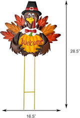 Autumn Metal Garden Stakes, Fall Harvest Thanksgiving Metal Pumpkin Welcome Sign with Turkey Stakes Yard Decorations 28.5''H, Garden Patio Lawn Yard Decor Fall Harvest Thanksgiving Outdoor Decorations
