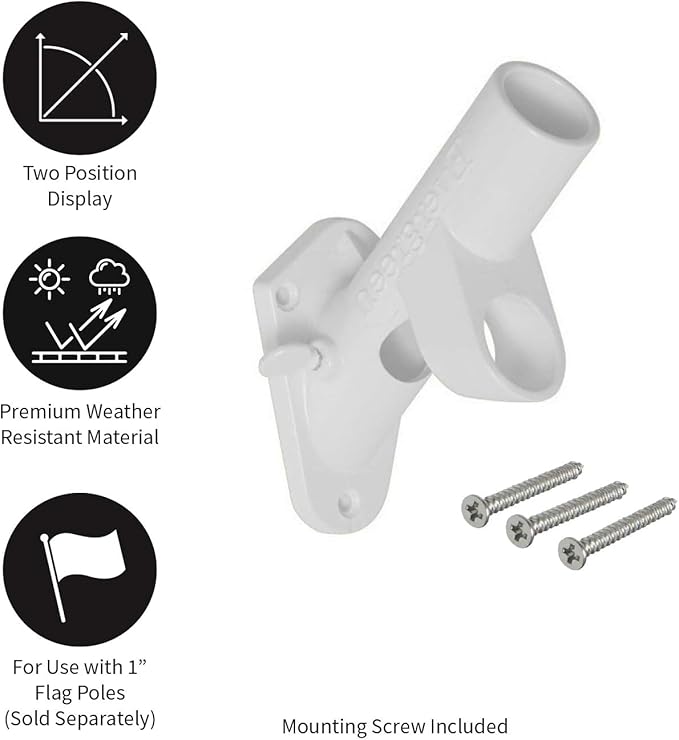 Evergreen Flag Bracket Two-Position 45 and 90 Degree Cast Iron White Flag Pole Bracket | Outdoor Home and Garden Décor for Residential or Commercial