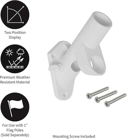 Evergreen Flag Bracket Two-Position 45 and 90 Degree Cast Iron White Flag Pole Bracket | Outdoor Home and Garden Décor for Residential or Commercial