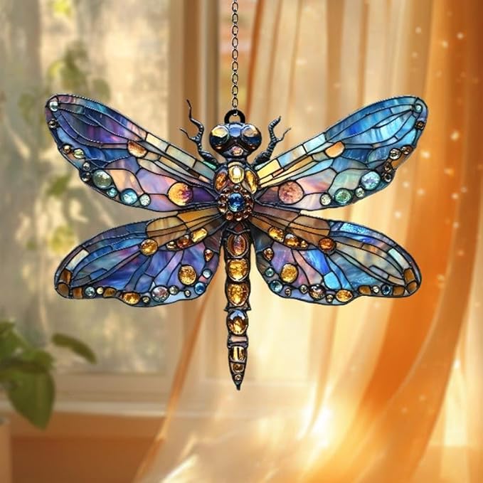 Multicolor Dragonfly Acrylic Suncatcher Hanging Christmas Ornament Stained Glass Effect Window Car Indoor Outdoor Decor Garden Sun Catcher Gifts Boho Decorations for Women Mom Grandma
