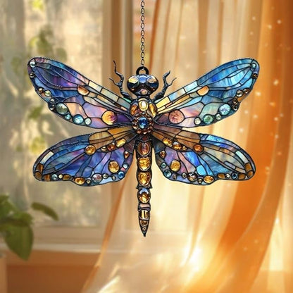 Multicolor Dragonfly Acrylic Suncatcher Hanging Christmas Ornament Stained Glass Effect Window Car Indoor Outdoor Decor Garden Sun Catcher Gifts Boho Decorations for Women Mom Grandma