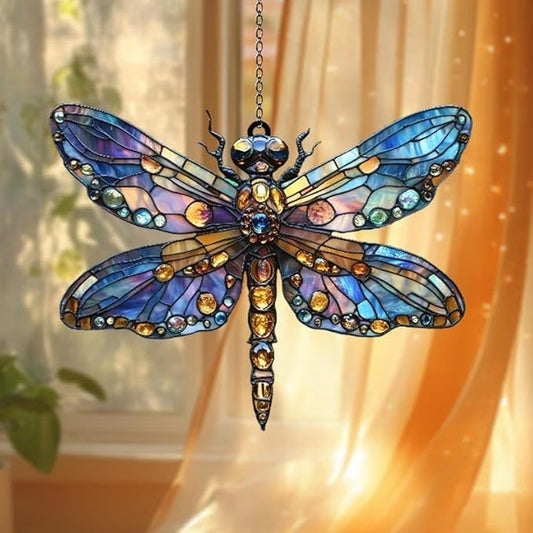 Multicolor Dragonfly Acrylic Suncatcher Hanging Christmas Ornament Stained Glass Effect Window Car Indoor Outdoor Decor Garden Sun Catcher Gifts Boho Decorations for Women Mom Grandma