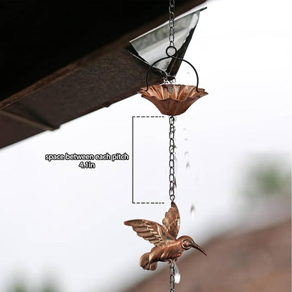 8.5Ft Copper Rain Chains for Gutters, Lotus Rain Catcher Chain for Gutters Outside with Adapter, Hummingbird and Cup Rain Chains for Gutters, Metal Rainwater Catcher Chain