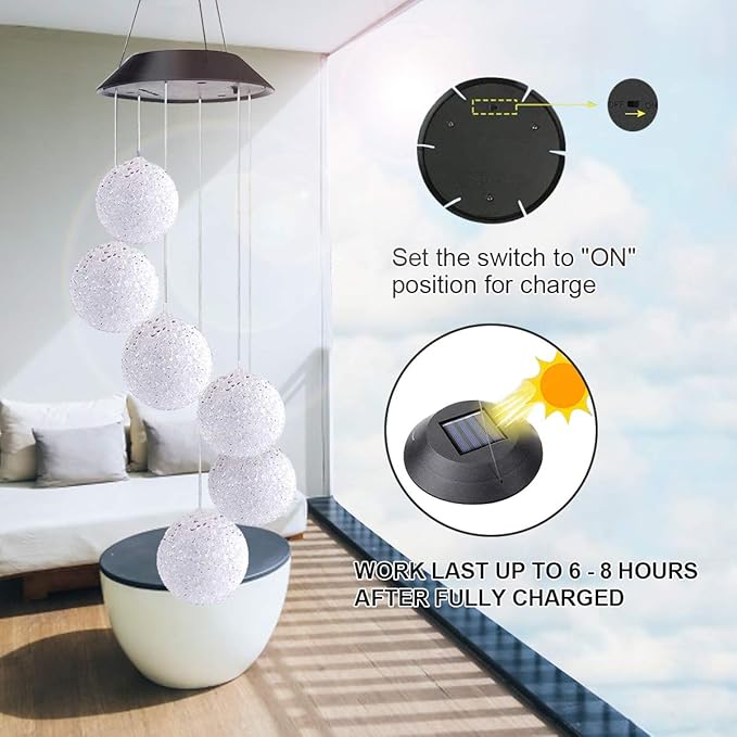 Color Changing Crystal Ball LED Light Solar Powered Wind Chime Waterproof Hanging Solar Mobile Lamp for Patio Yard Garden Home Decoration