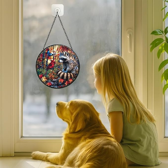 Stained Glass Window Hanging - Adventure Shark with Sailing Ships and Compass Sun Catchers Indoor Stained Glass Panels Wall Decor for Mom Wife Lovers Festive