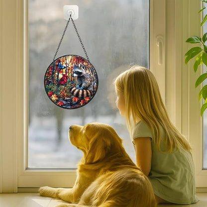 Stained Glass Window Hanging - Adventure Shark with Sailing Ships and Compass Sun Catchers Indoor Stained Glass Panels Wall Decor for Mom Wife Lovers Festive