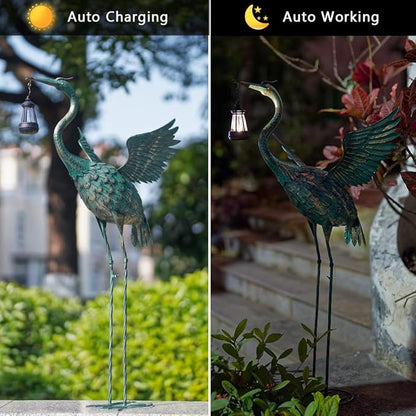 DREAMSOUL Heron Garden Statues 40.5 Inch Tall Crane Bird Statue, Standing Solar Outdoor Statues for Patio Pool Lawn Decoration