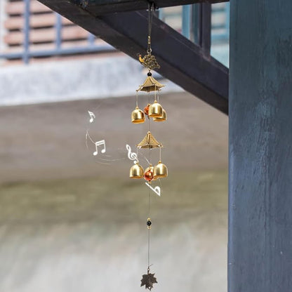 Eorbow 3 Packs Lucky Wind Chimes, Chinese Wind Bell, 6-Bell Vintage Hanging Bell Chimes with Gourd Dragon Peacock Coin for Good Luck Wealth Blessing, Home Garden Patio Decoration