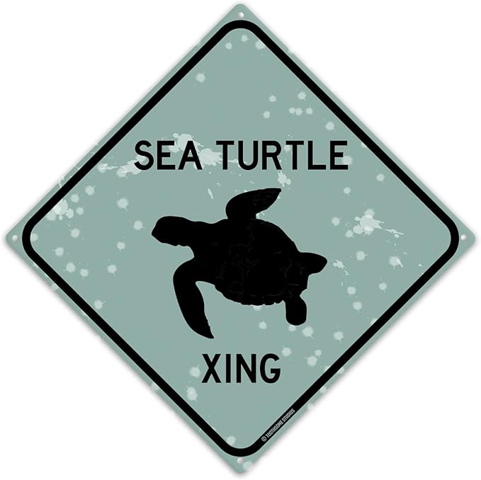 Sea Turtle Xing 12" x 12" Tin Pool Sign Beach House Road Crossing Plaque Home Decor