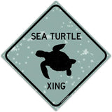 Sea Turtle Xing 12" x 12" Tin Pool Sign Beach House Road Crossing Plaque Home Decor