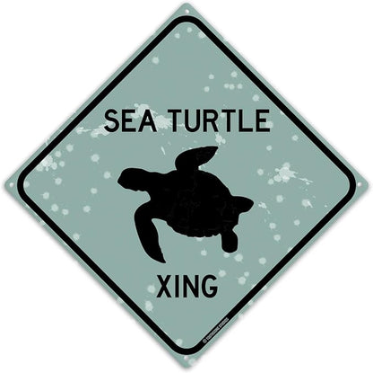 Sea Turtle Xing 12" x 12" Tin Pool Sign Beach House Road Crossing Plaque Home Decor
