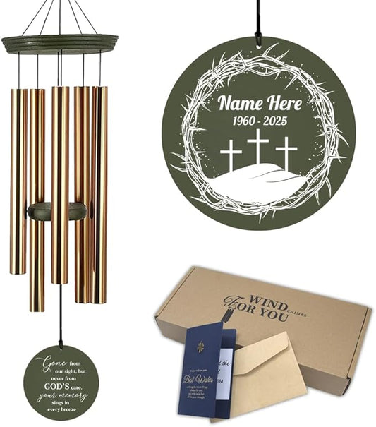 Personalized Wind Chimes, 36inch Memorial Wind Chime, Loving Memory Gifts, Custom Name Cross Wind Chime for Loss of Loved Dad/Mom, Jesus Gods Outside Decor Clearance (Produced in USA)