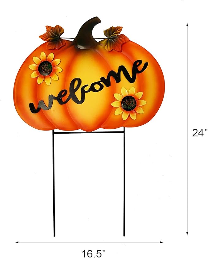 Rustic Metal Pumpkin Garden Stakes Standing Outdoor Welcome Signs Home Decorations Metal Pumpkins Yard Outdoors for Fall Harvest Decor Thanksgiving Halloween Lawn Decorations-24''H