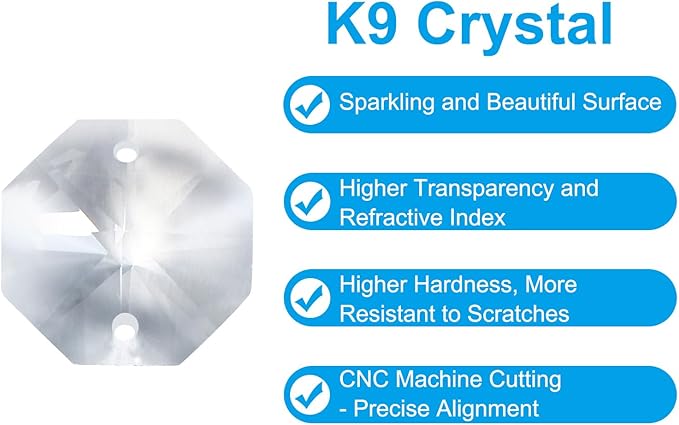 PATIKIL K9 Crystal Octagon Beads 2 Holes Pendants, 60 Pack 20mm Chandelier Prisms Parts Ornaments Hanging Beads for DIY Arts Crafts Decoration, Clear