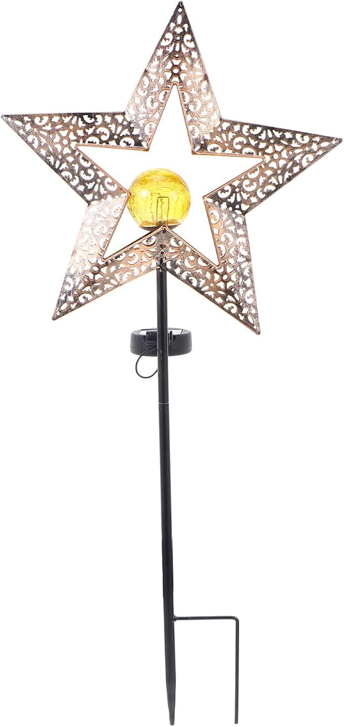 Outanaya Solar Iron Craft Garden Lawn Ground Light Star Hollow-Out Solar Pathway Lamp Outdoor Landscape Yard Decor